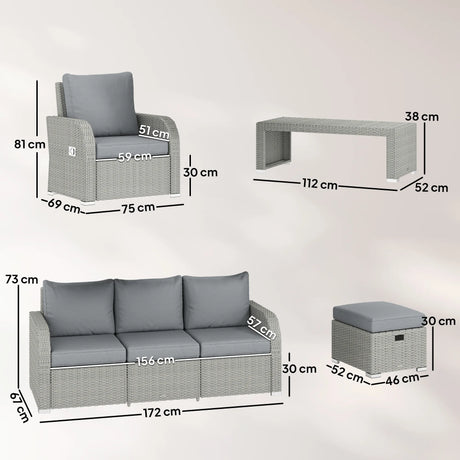 Outsunny Six-piece Rattan Garden Furniture Set with Reclining Armchairs - Dark Grey