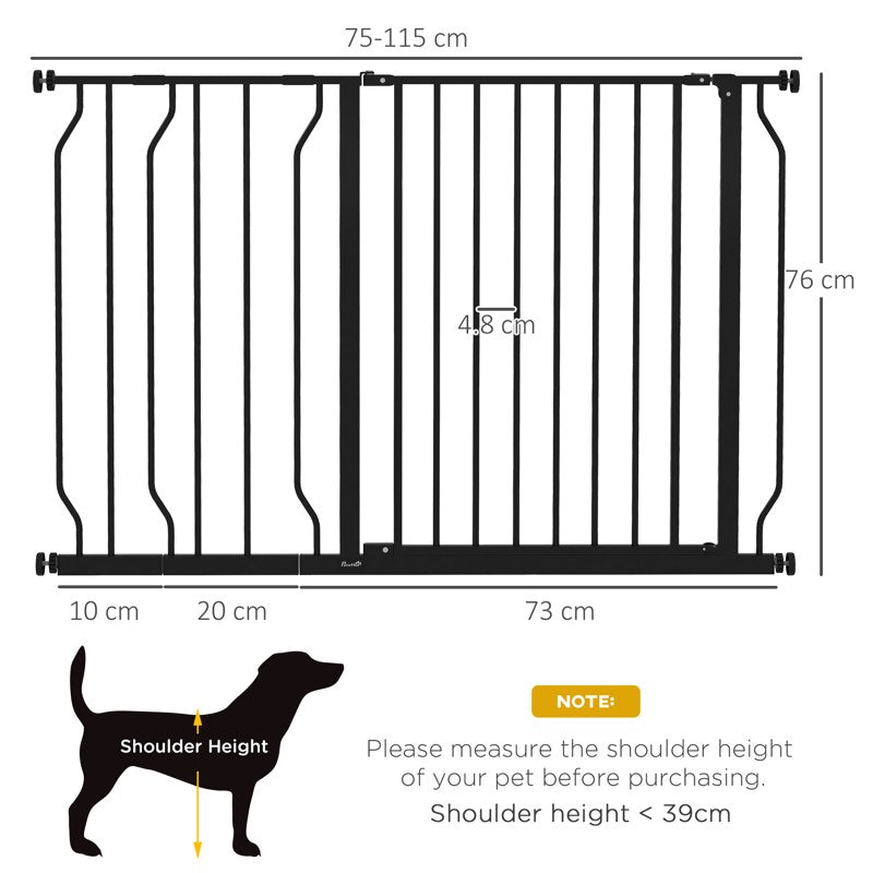 PawHut Wide Dog Safety Gate, with Door Pressure, for Doorways, Hallways, Staircases - Black