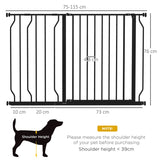 PawHut Wide Dog Safety Gate, with Door Pressure, for Doorways, Hallways, Staircases - Black