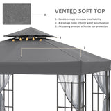 Outsunny 3 x 3(m) Patio Gazebo Canopy Garden Pavilion Tent Shelter with 2 Tier Roof and Mosquito Netting, Steel Frame, Grey