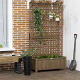 Outsunny Raised Bed with Drainage Holes, Wood Planter with Trellis for Climbing Plants to Grow Vegetables, Flowers, Brown