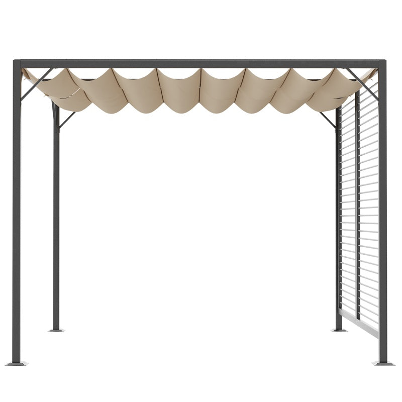 Outsunny 3 x 2.8m Metal Pergola, with Retractable Fabric Roof - Beige