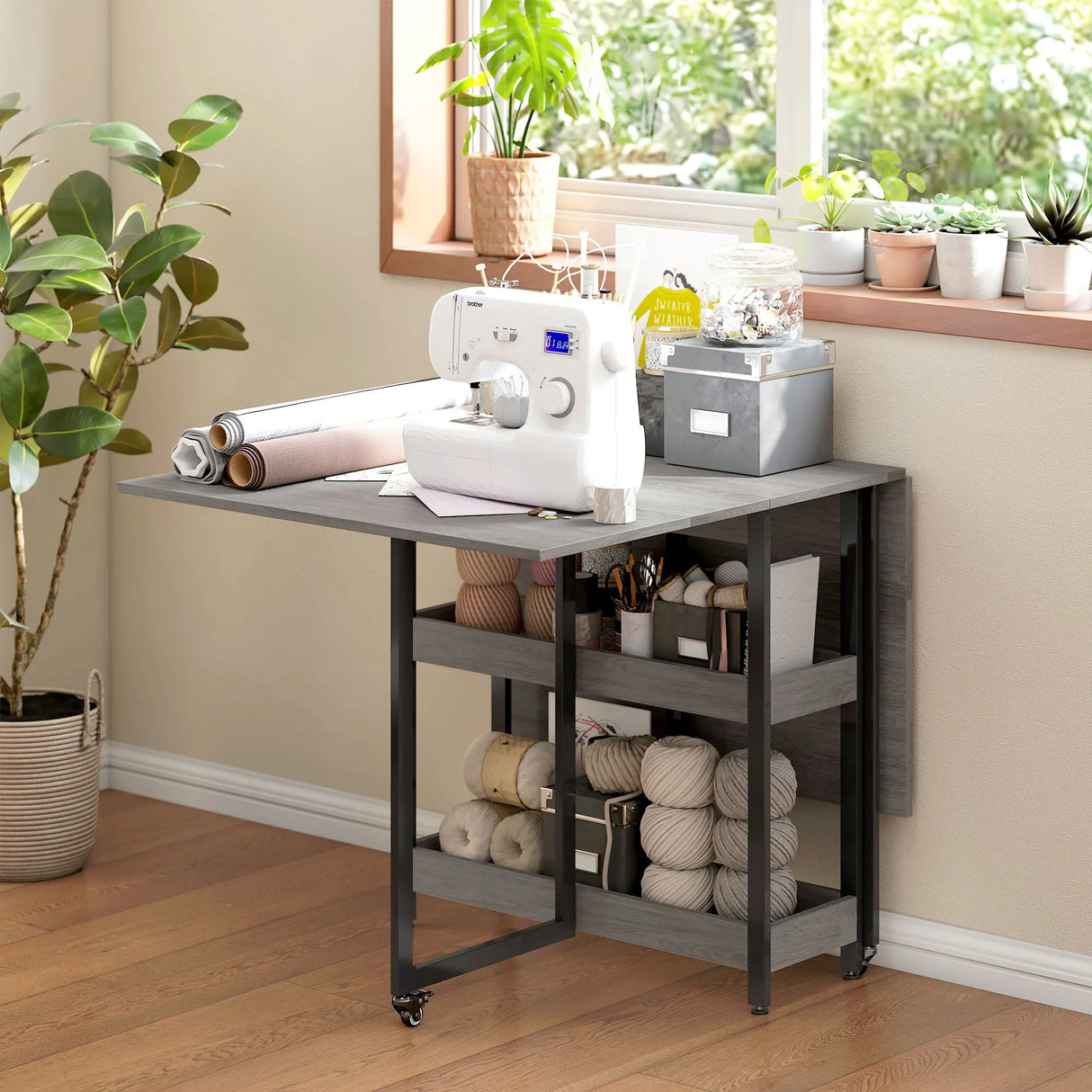 HOMCOM Four-Person Drop Leaf Table - Grey Wood-Effect