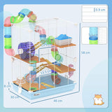 PawHut 5 Tier Hamster Cage Carrier Habitat w/ Exercise Wheels, Tunnel, Light Blue