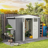 Outsunny 8 x 4 ft Metal Garden Shed, Garden Storage Shed with Window, 4 Vents and Lockable Door, Waterproof Galvanised Steel Tool Storage Shed, Light Grey