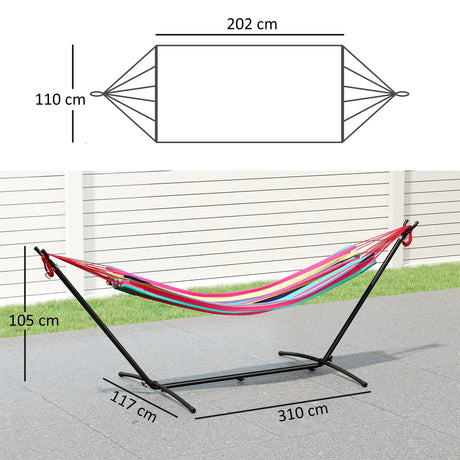 Outsunny 298 x 117cm Hammock with Stand Camping Hammock with Portable Carrying Bag, Adjustable Height, 120kg Load Capacity, Multicolour