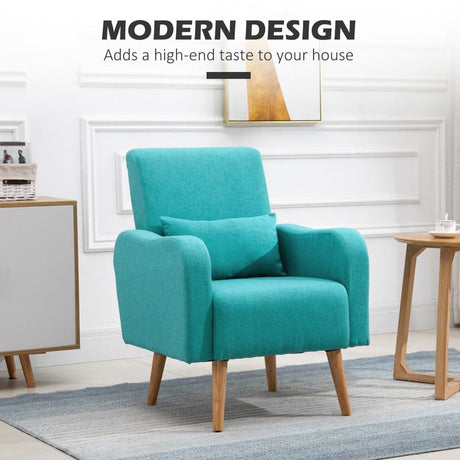 HOMCOM Accent Chair, Linen-Touch Armchair, Upholstered Leisure Lounge Sofa for Living Room, Club Chair with Wooden Frame, Teal