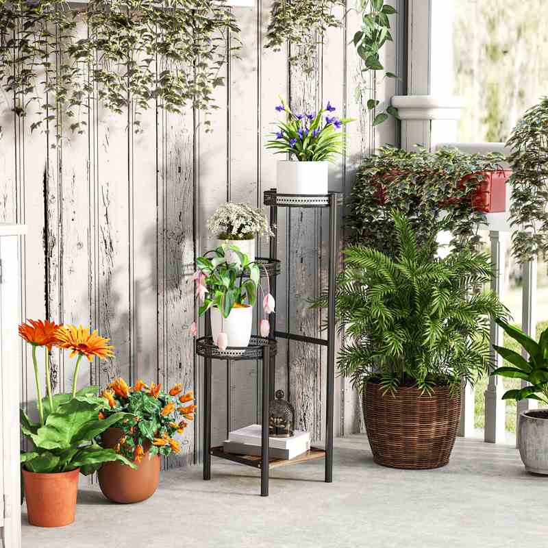 Outsunny Four-Tier Steel Plant Stand - Black