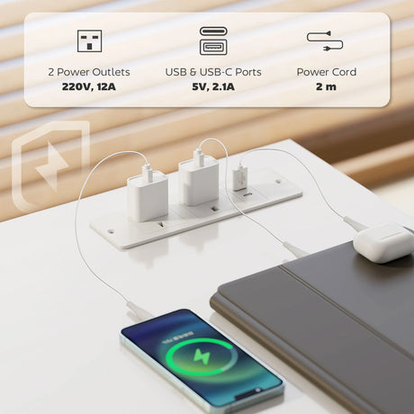 HOMCOM Computer Desk, with Power Sockets - White