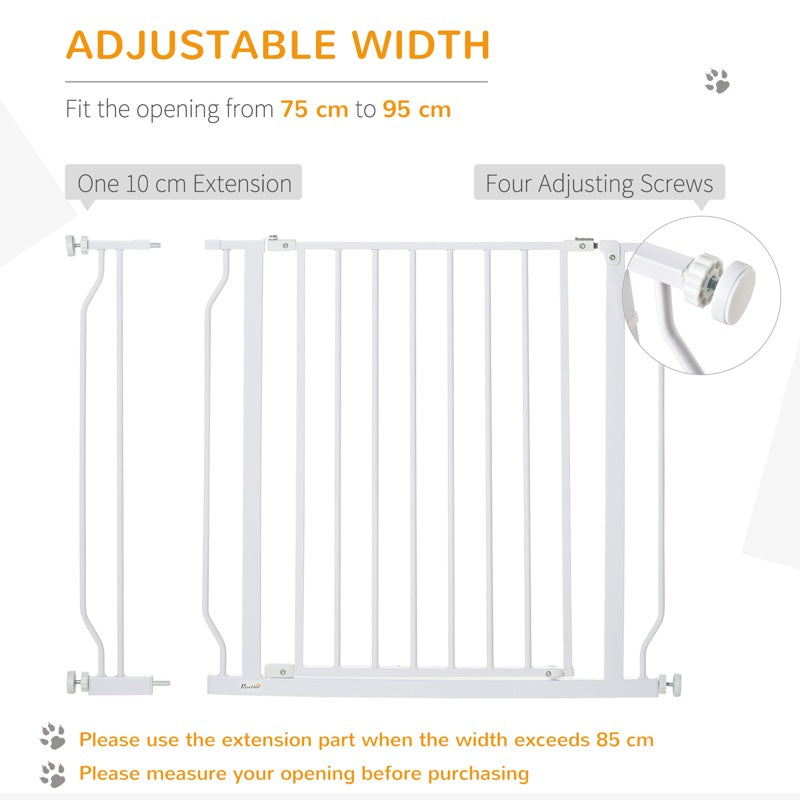 PawHut Wide Dog Safety Gate, with Door Pressure, for Doorways, Hallways, Staircases - White