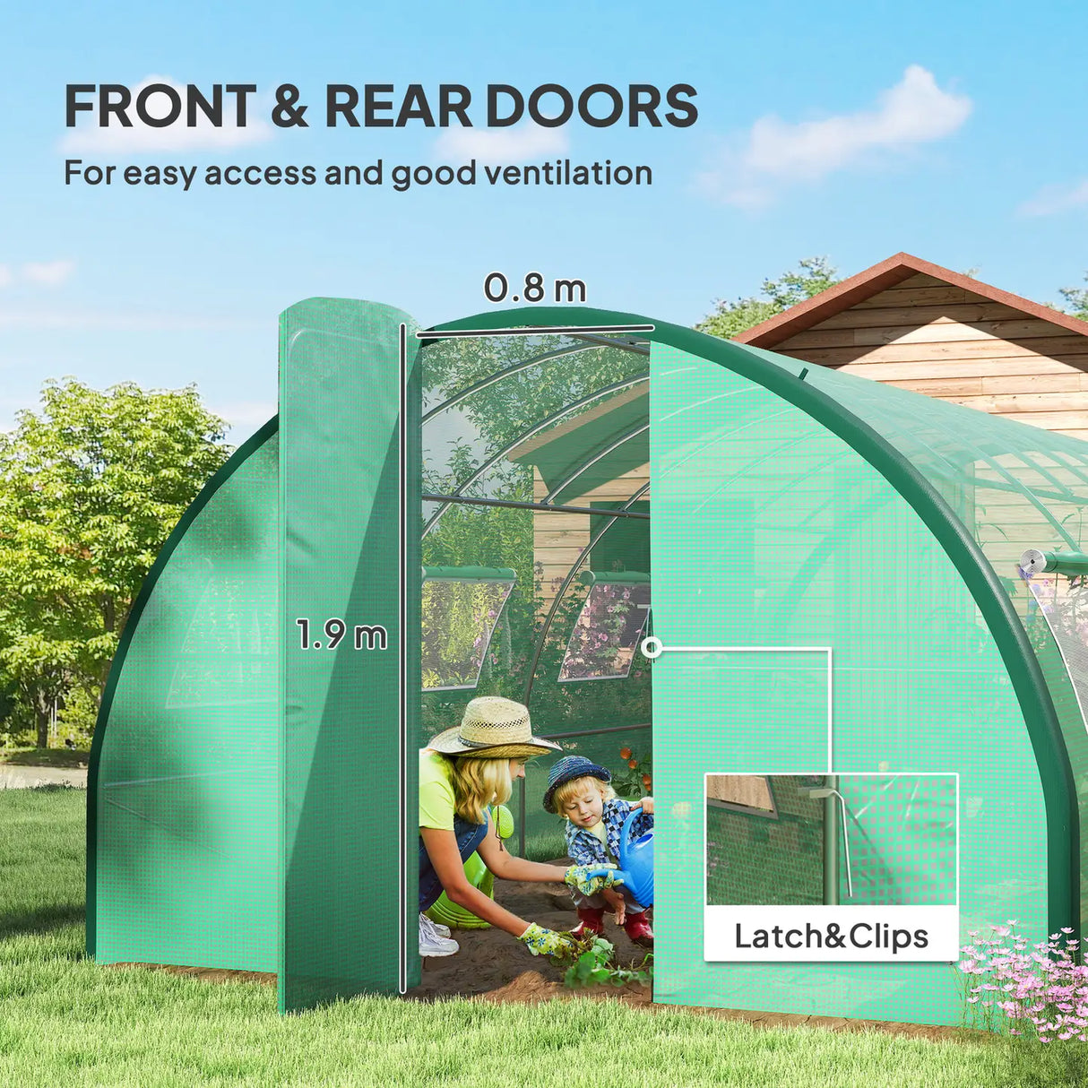 Outsunny Polyethylene Upgraded Structure Walk-in Polytunnel Greenhouse, 6 x 3(m), Green