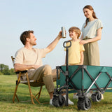Outsunny 140L Festival Trolley on Wheels, Folding Camping Trolley Cart with Telescopic Handle, Big Wheels for Outdoor Garden Beach Fishing, Green