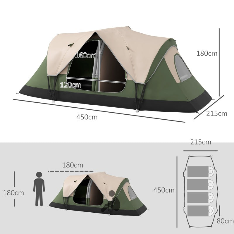 Outsunny Camping Tent for 6-8 Man with 2000mm Waterproof Rainfly and Carry Bag for Fishing Hiking Festival, Dark Green