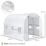 Outsunny 3 x 2 x 2m Greenhouse Replacement Cover ONLY Winter Garden Plant PE Cover for Tunnel Walk-in Greenhouse with Roll-up Windows Door Outdoor, White