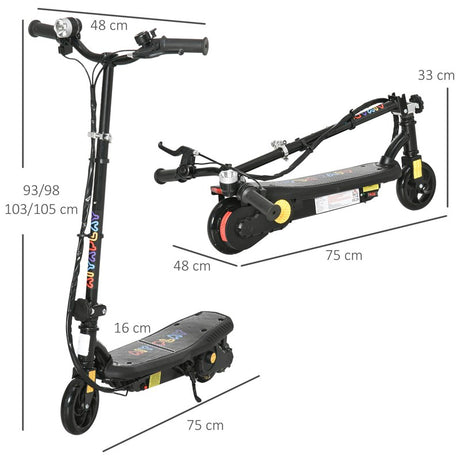 HOMCOM Foldable Electric Scooter, with LED Headlight, for Ages 7-14 Years - Black