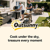 Outsunny Outdoor Grill Cart with Stainless Steel Tabletop, 3-Tier Pizza Oven Stand with 2 Shelves, 6 Hooks, Wheels, Black