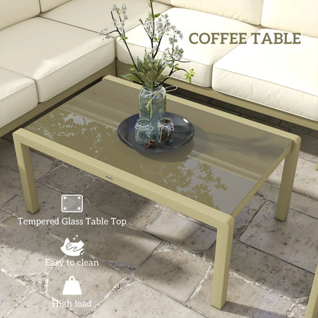 Outsunny 5-Piece Garden Corner Sofa Set with Cushions, 6 Seater Aluminium Garden Furniture Set with Glass Top Coffee Table, Patio Sectional Conservatory Furniture for Patio & Terrace, Gold Tone
