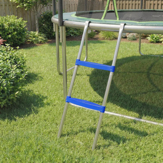 SPORTNOW Trampoline Ladder, 2-Steps with Horizontal Wide Steps, Universal Hook, Galvanised Steel Frame, 150kg Load Capacity