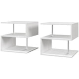 HOMCOM Wooden S Shape Cube Coffee Table 2 Tier Storage Shelves Organizer Office Bookcase Living Room End Desk Stand Display Set of 2 (White)