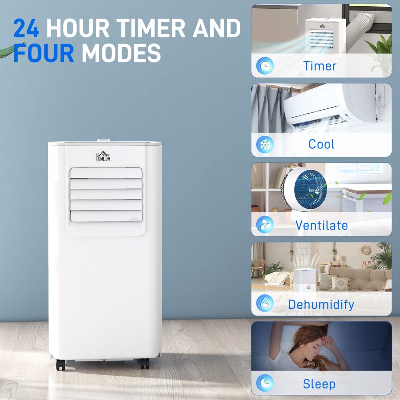 HOMCOM 5000 BTU Portable Air Conditioner, 4-in-1 Air Conditioning Unit, Dehumidifier, Cooling Fan with Remote Control, 2 Speeds, 24H Timer, Window Venting Kit, 12m², R290, A Energy Efficiency