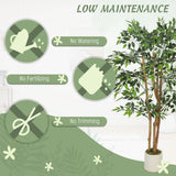 HOMCOM 150cm Artificial Ficus Tree, Fake Potted Tree with Solid Wood Trunk and Pot for Indoor, Green