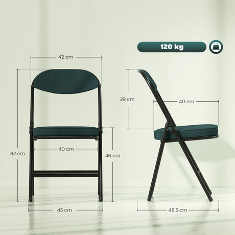 HOMCOM Set of Four Folding Corduroy Seat Chairs - Teal