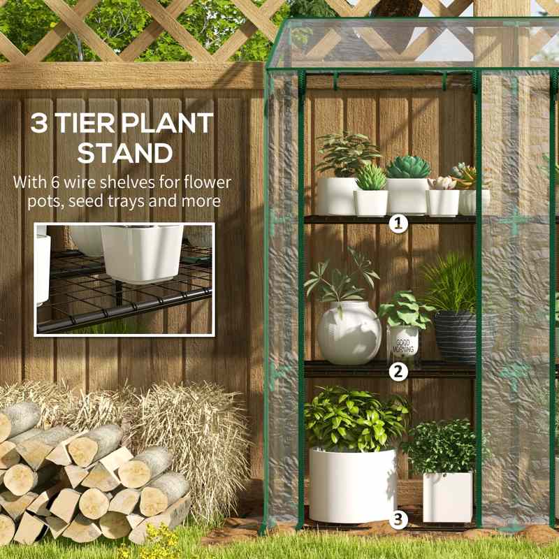 Outsunny 46 x 143cm Mini Lean-To Greenhouse, with Three Inner Shelves