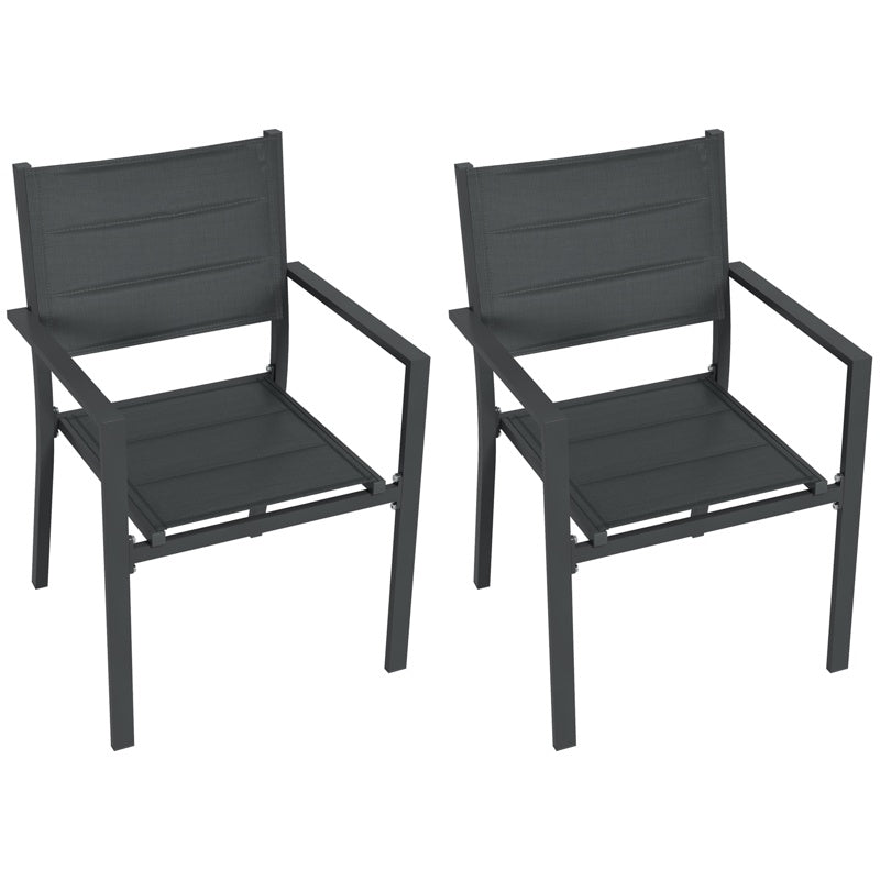 Outsunny Set of Two Aluminium Stacking Garden Chairs - Dark Grey