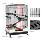PawHut Four-Tier Small Animal Cage, for Bunnies, Ferrets, Chinchillas w/ Wheels, Tray - Black
