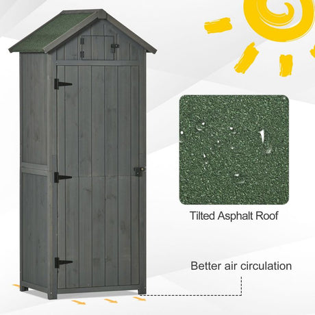 Outsunny Wooden Garden Shed, Utility Outdoor Small Shed with Lockable Double Doors, Shelves and Roof Hatch, Grey