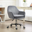 HOMCOM Office Chair, Swivel Desk Chair, Velvet-Feel Fabric Vanity Chair with Adjustable Height and Rolling Wheels for Home Work Study, Grey