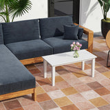 Outsunny Outdoor Garden Coffee Table, HDPE All-Weather Rectangular Outdoor Garden Table with Slatted Tabletop for Patio, Balcony, 91 x 44 x 42 cm, White