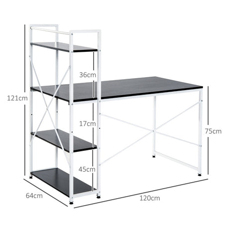 HOMCOM Computer Desk with Storage Shelves on Left or Right, Industrial Reversible Writing Desk for Home Office, Study, Easy Assembly, 120 x 64 x 121cm, Black and White