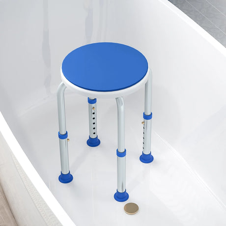 HOMCOM 360 Swivel Shower Chair, Height Adjustable Aluminium Shower Stool with Non-Slip Feet for Disabled, Elderly, Blue