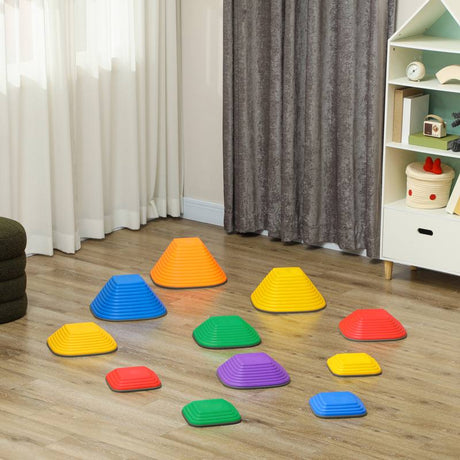 AIYAPLAY Balance Stepping Stones for Kids, 11Piece Non-Slip Stackable River Stones, Obstacle Courses for Balance and Motor Skills