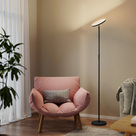 HOMCOM RGB Uplighter Floor Lamp, Tall Dimmable Standing Lamp with Remote & Touch Control, 350 Rotatable Head for Living Room Bedroom, 2700K-6000K Colour Temperatures, Black