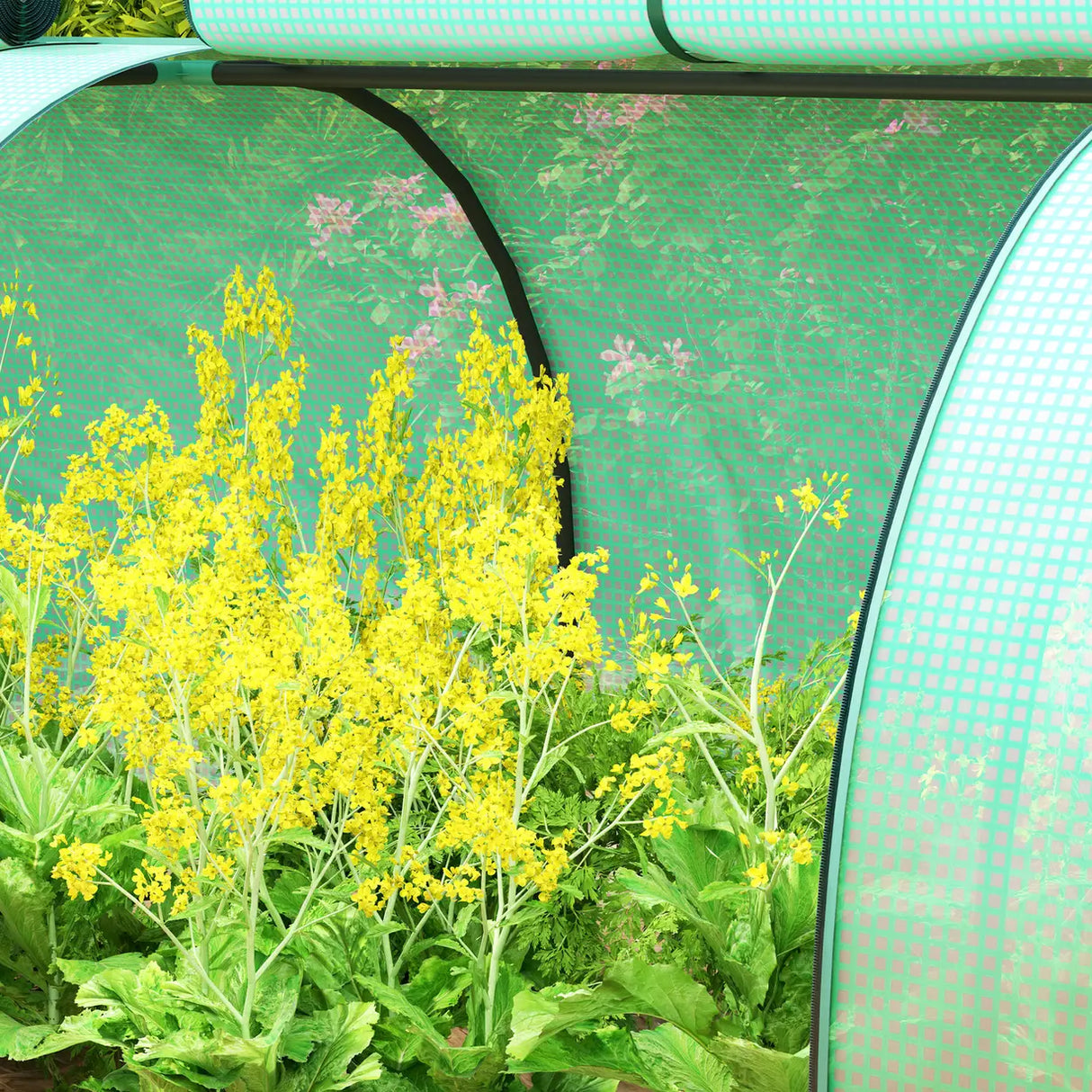 Outsunny Mini Greenhouse, Small Polytunnel Green House with Zipped Doors, Steel Frame for Garden Backyard, 395 x 100 x 80cm, Green