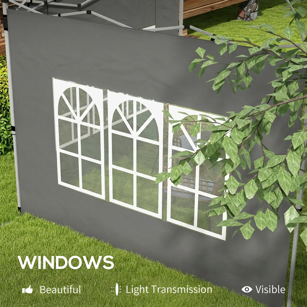 Outsunny Gazebo Side Panels, Sides Replacement with Window for 3x3(m) or 3x4m Pop Up Gazebo, 2 Pack, Dark Grey