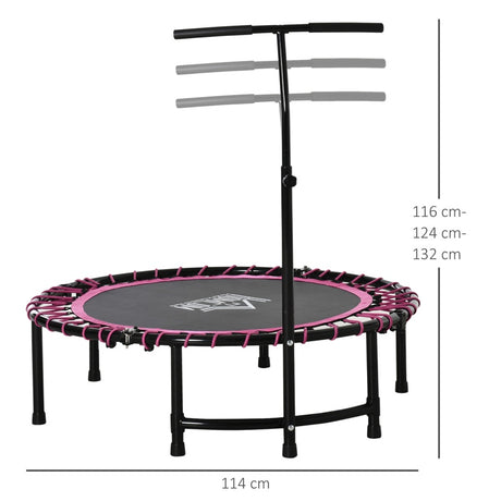 HOMCOM 45" Foldable Mini Trampoline Silent Rebounder Indoor Outdoor Jumper with Adjustable Handle - Pink