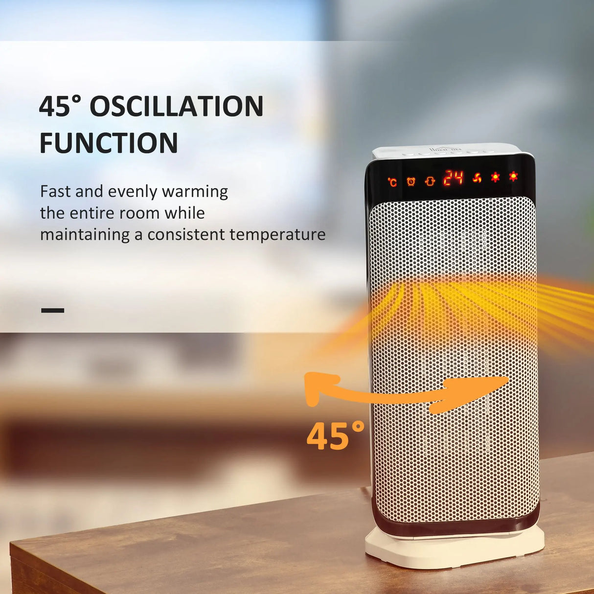 HOMCOM 2000W Electric Heater, PTC Ceramic Portable Fan Heater with Overheating & Tip-Over Protection, 8H Timer, 45 Oscillating Heater for Home, Office, Study, Bedroom