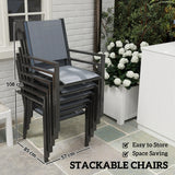 Outsunny 7 Piece Garden Dining Set, Outdoor Furniture Set with 6 Stackable Chairs and 150 cm Rectangle Table, WPC Slatted Top, Rust-Resistant Steel Frame, for Garden, Porch, Terrace