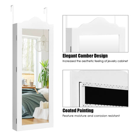 Wall Mounted Mirrored Jewelry Armoire Storage Organizer