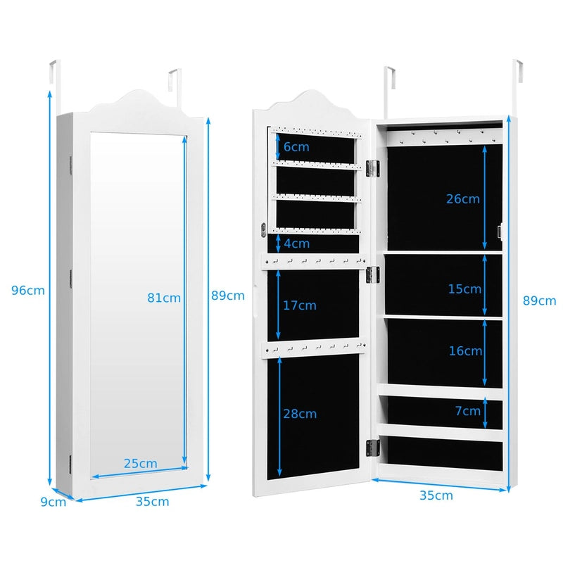 Wall Mounted Mirrored Jewelry Armoire Storage Organizer