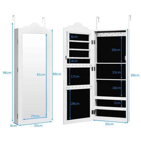 Wall Mounted Mirrored Jewelry Armoire Storage Organizer