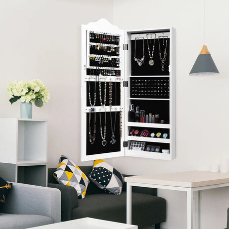 Wall Mounted Mirrored Jewelry Armoire Storage Organizer