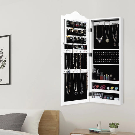 Wall Mounted Mirrored Jewelry Armoire Storage Organizer