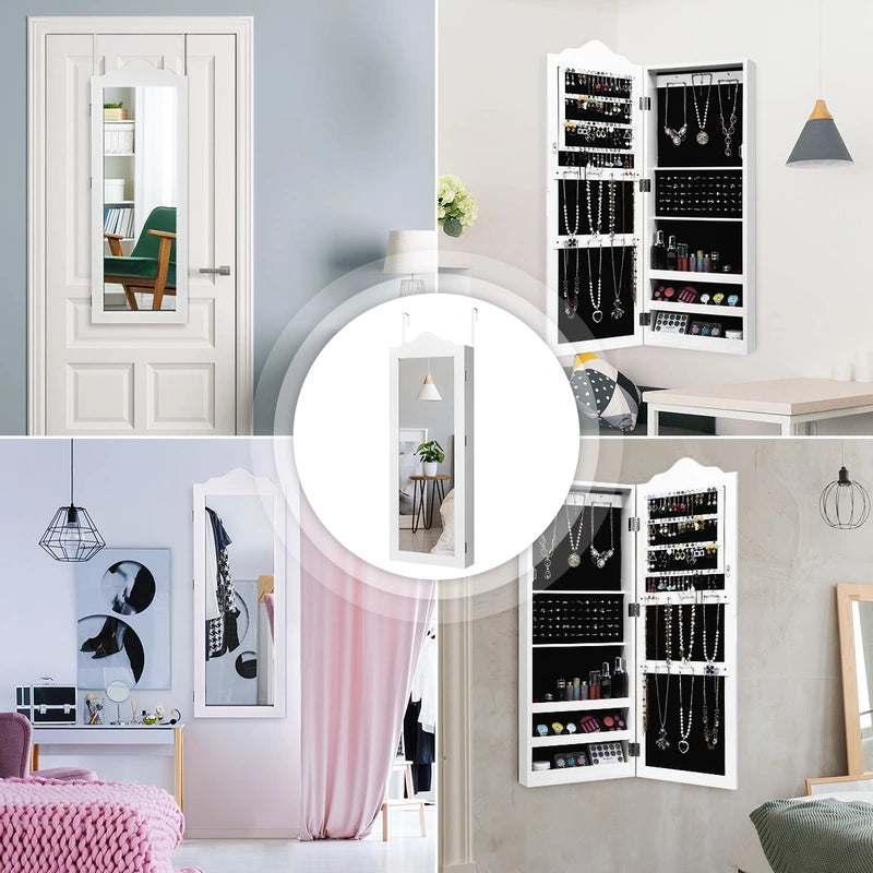 Wall Mounted Mirrored Jewelry Armoire Storage Organizer