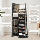 360-Degree Mirrored Jewelry Armoire with 3-Color Auto-on LED Lights-Black