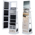 Lockable 360 Swivel Jewelry Cabinet with Full-Length Mirror LED Lights-White