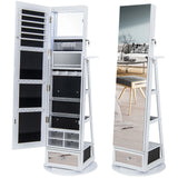 Lockable 360 Swivel Jewelry Cabinet with Full-Length Mirror LED Lights-White